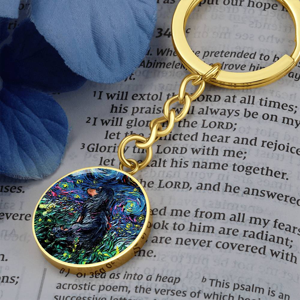 Black and Tan Long Hair Dachshund Round Keychain