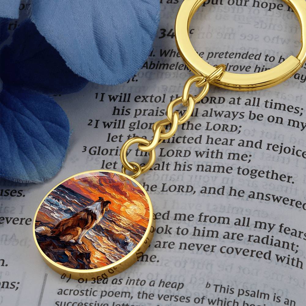 Beach Night - Collie Round Keychain