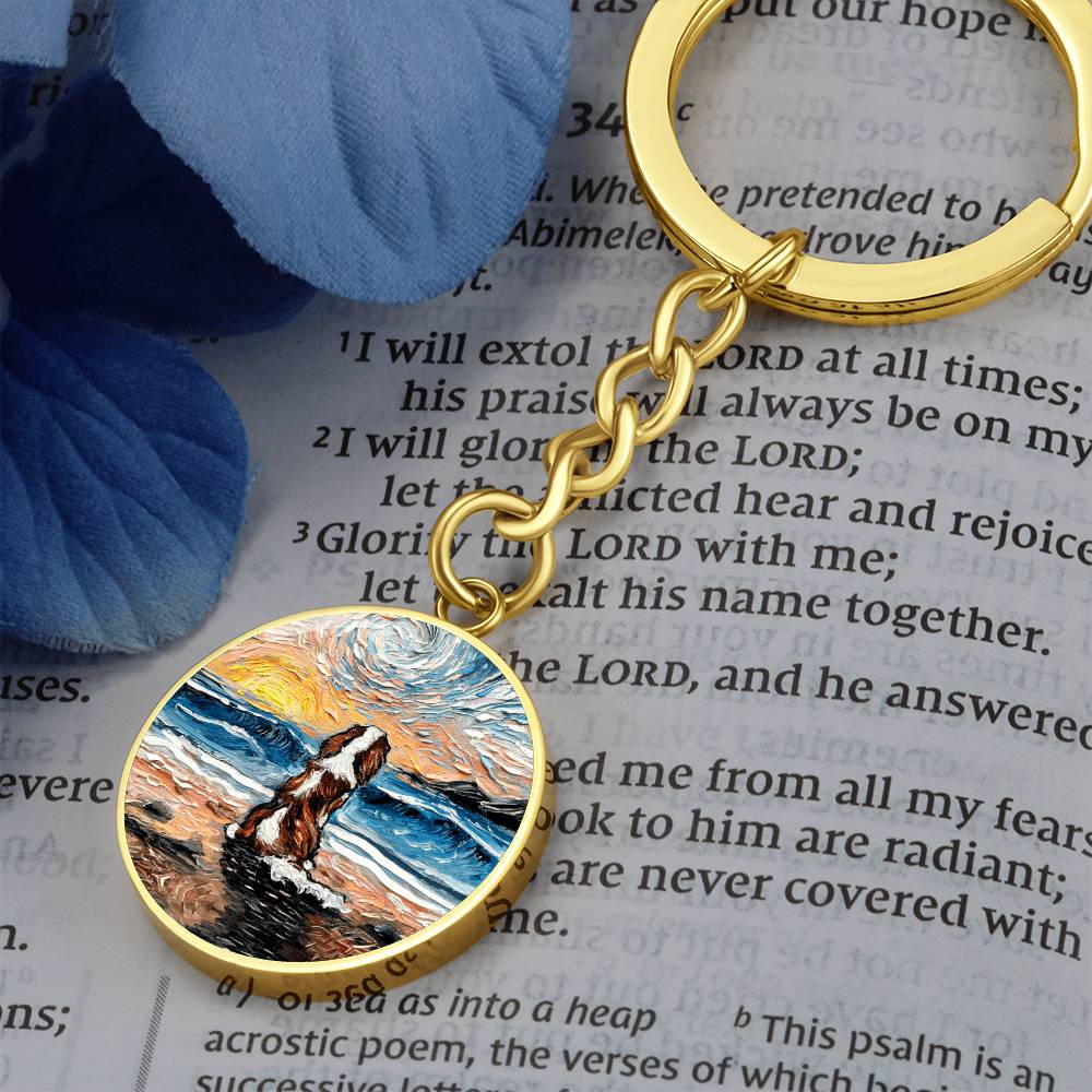 Beach Days - Blenheim Spaniel Round Keychain