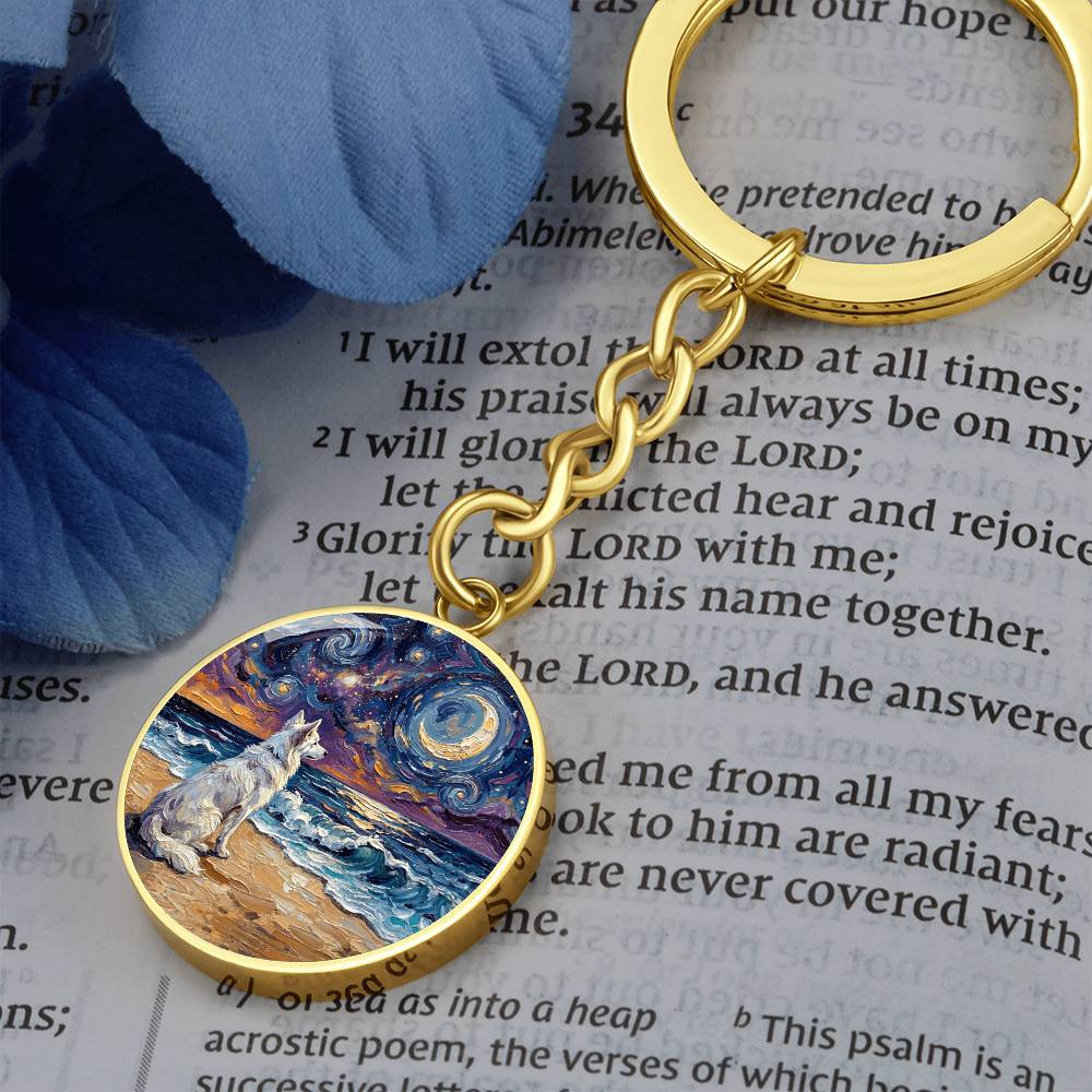 Beach Night - Isabella Husky Round Keychain