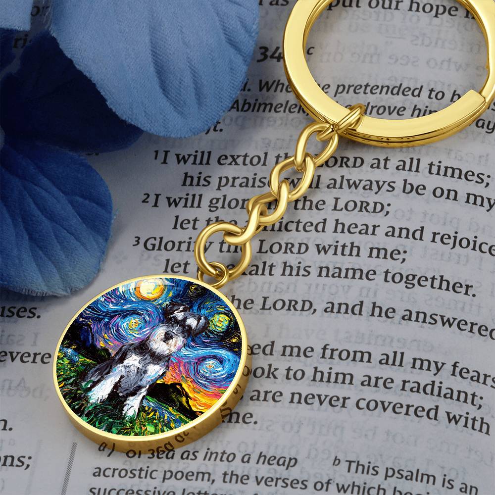 Schnauzer Starry Night Round Keychain