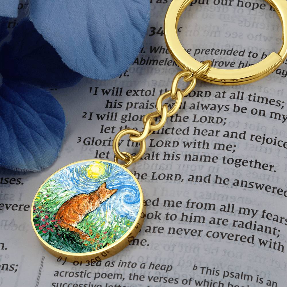 Orange Tabby Cat Spring Round Keychain