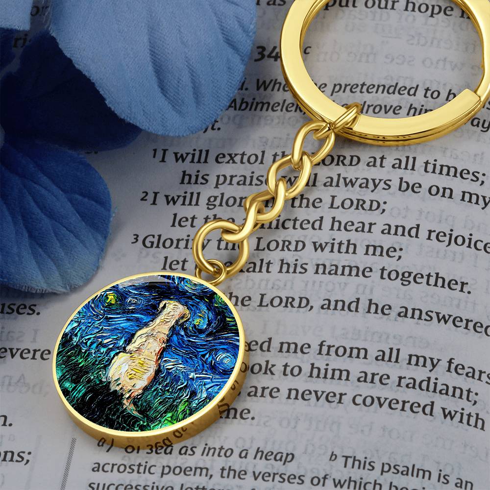 Yellow Labrador Back Starry Night Round Keychain