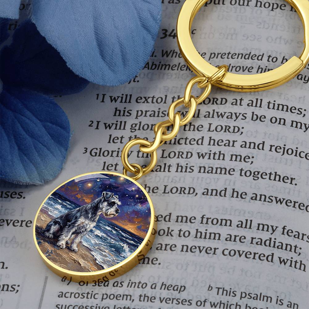 Beach Night - Schnauzer Round Keychain