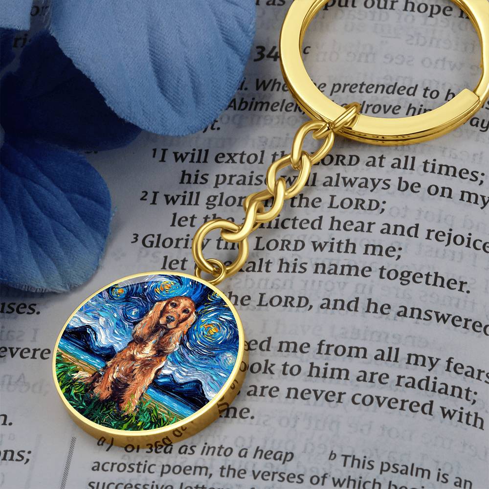 Red Cocker Spaniel Starry Night Round Keychain