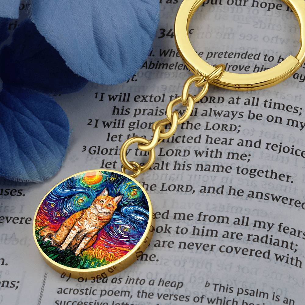 Orange Tabby Starry Night Round Keychain