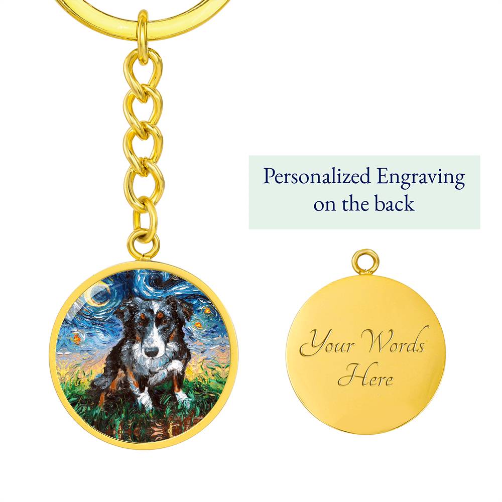 Australian Shepherd Starry Night Round Keychain