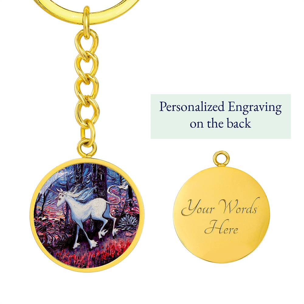 Unicorn Running Round Keychain