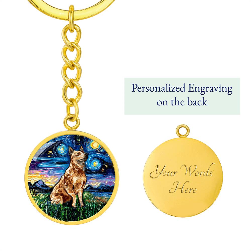 Red Heeler Starry Night Round Keychain