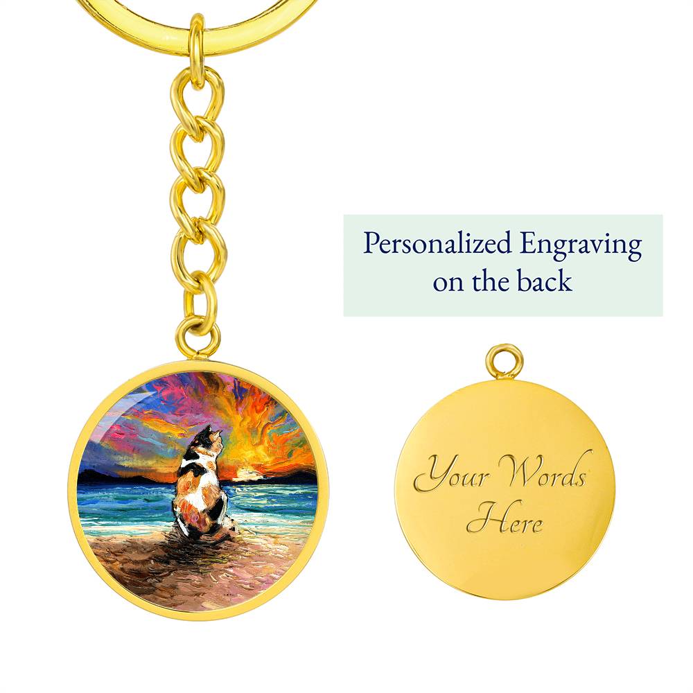 Beach Days - Calico Cat Round Keychain
