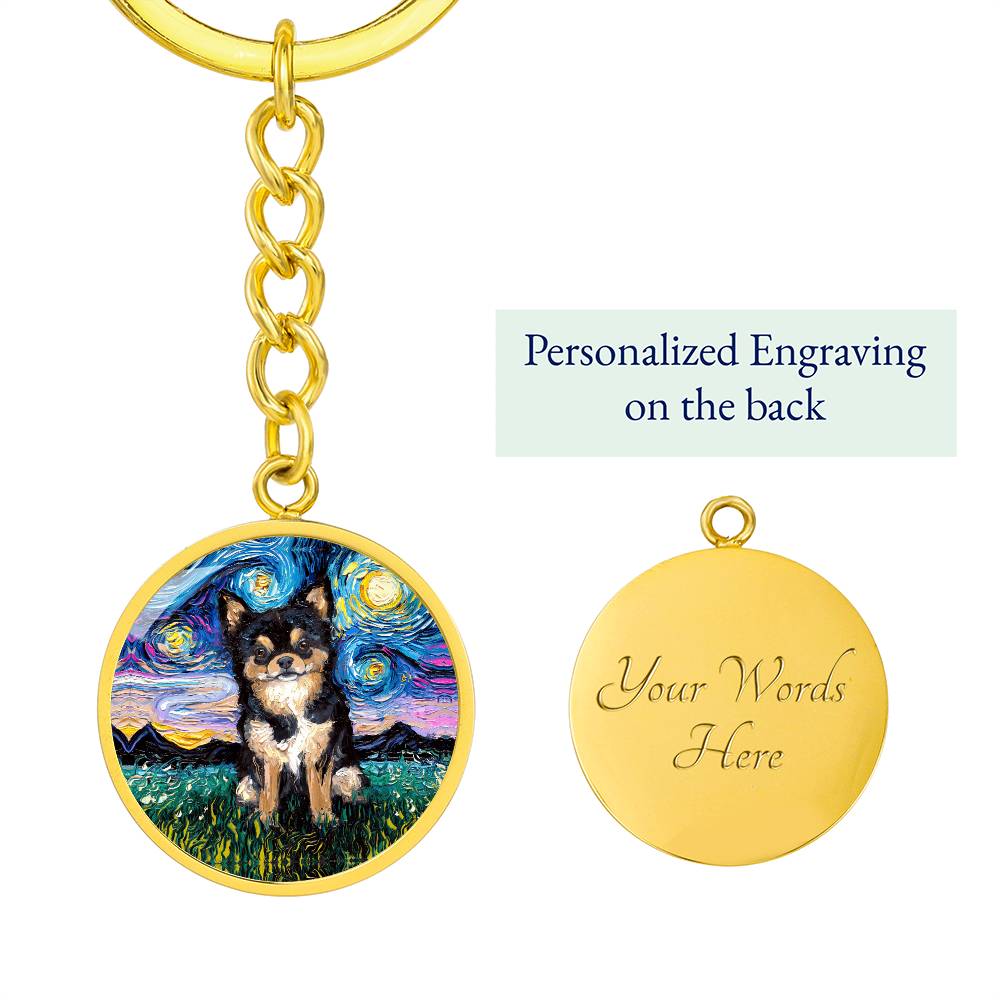 Black and Tan Chihuahua Starry Night Round Keychain
