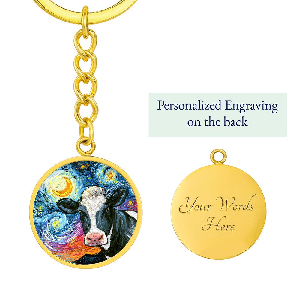 Holstein Starry Night Round Keychain