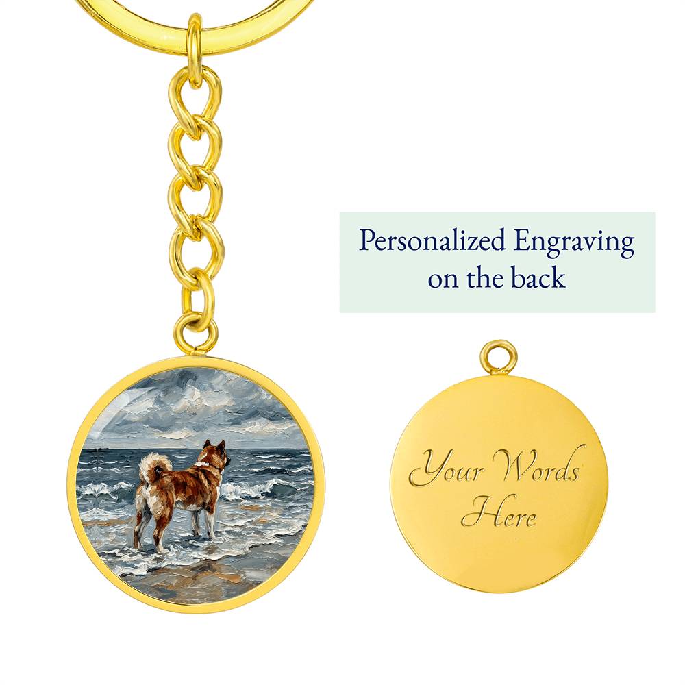 Beach Day - Akita Round Keychain