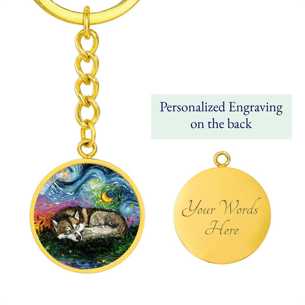Sleeping Red Husky Round Keychain