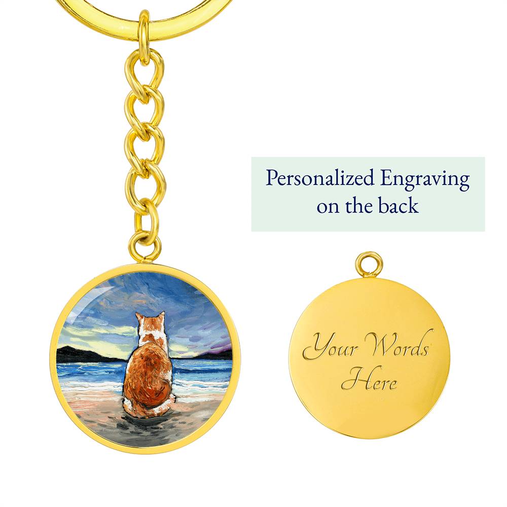 Beach Days - Orange and White Tabby Round Keychain