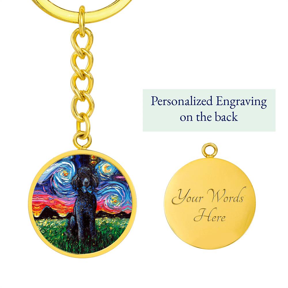 Black Poodle Starry Night Round Keychain