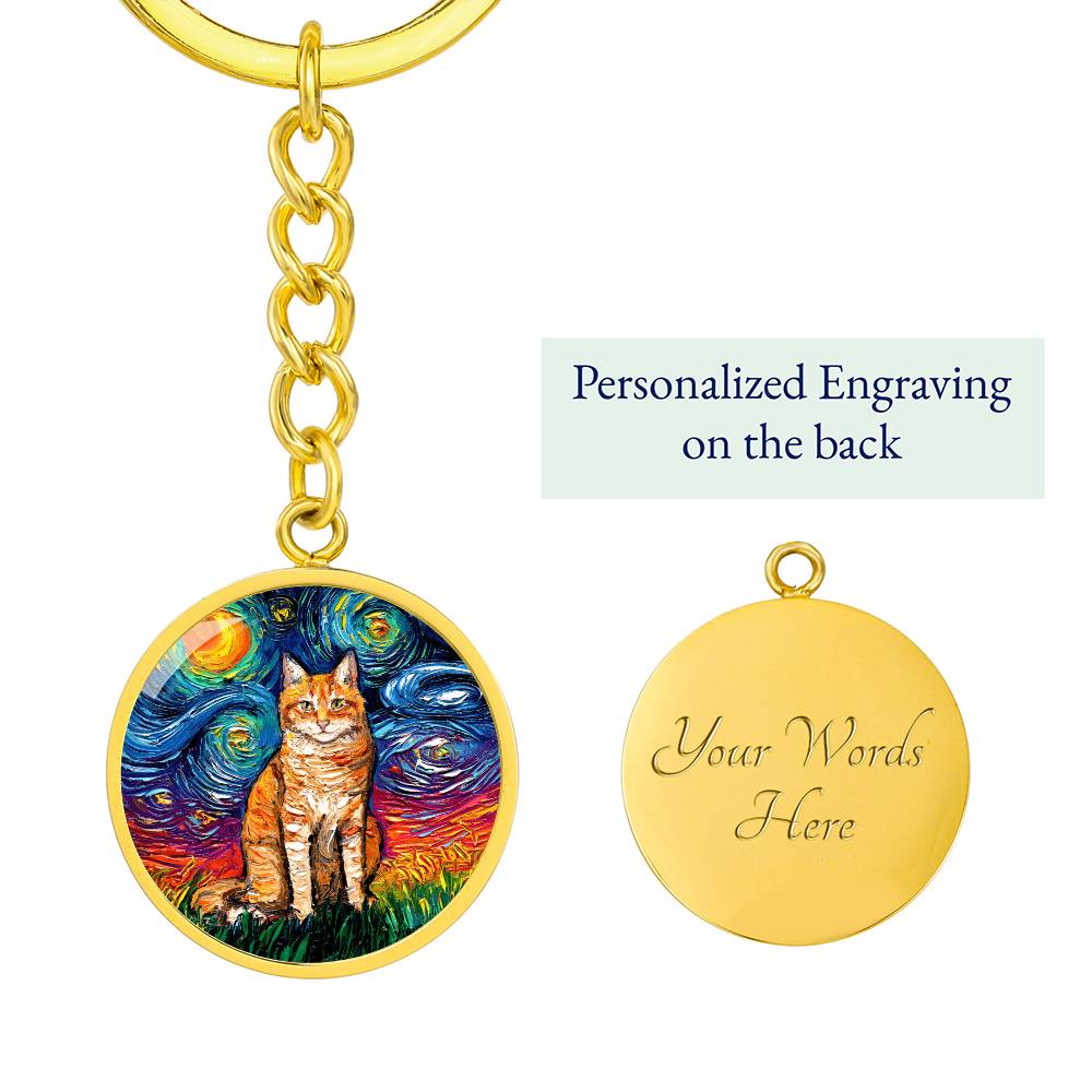 Orange Tabby Starry Night Round Keychain