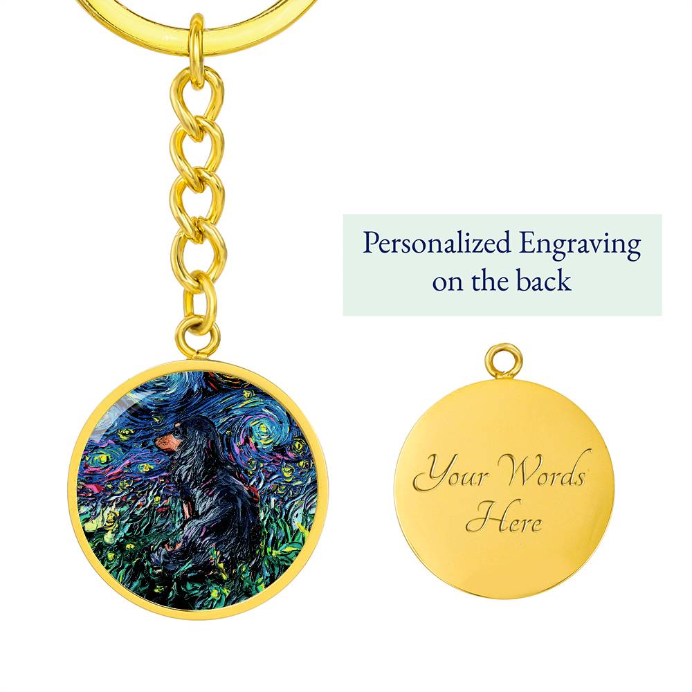 Black and Tan Long Hair Dachshund Round Keychain