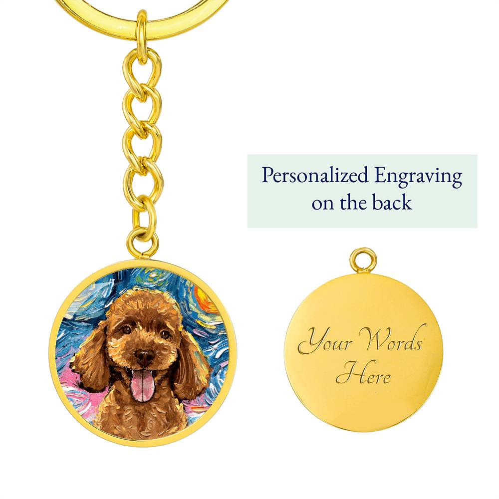 Apricot Poodle Portrait Starry Night Round Keychain