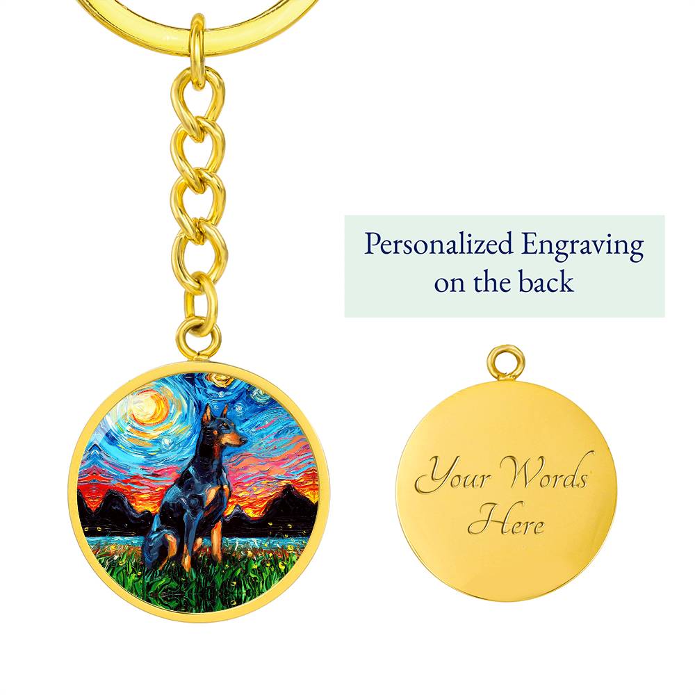 Doberman Pinscher Starry Night Round Keychain