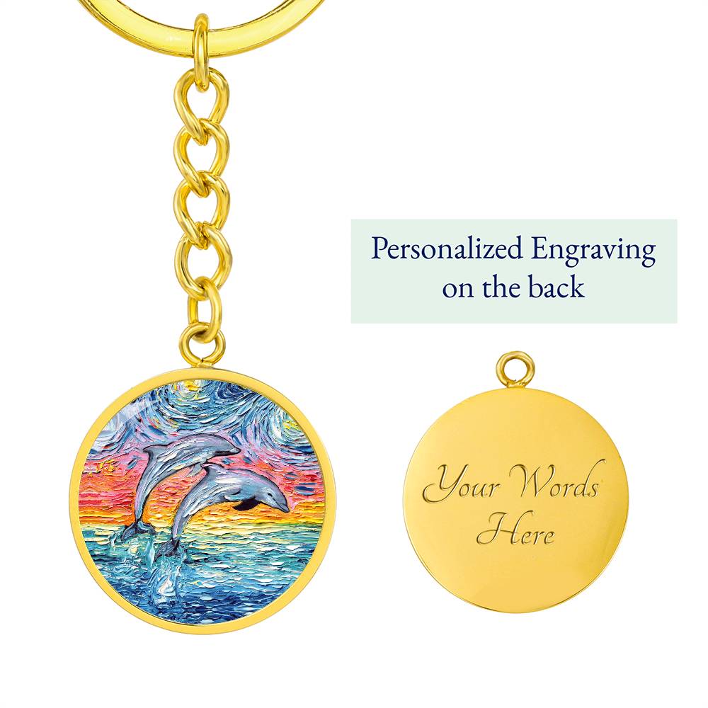 Dolphins Starry Night Round Keychain