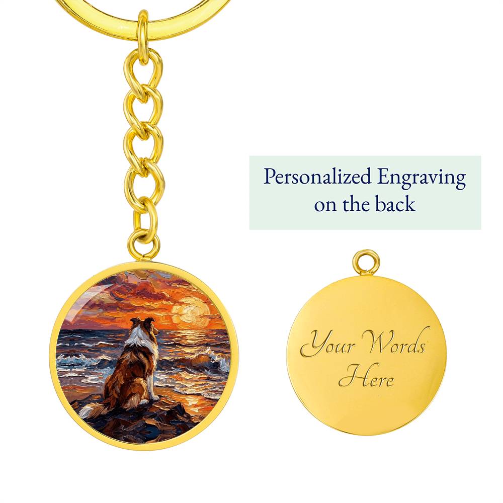 Beach Night - Collie Round Keychain