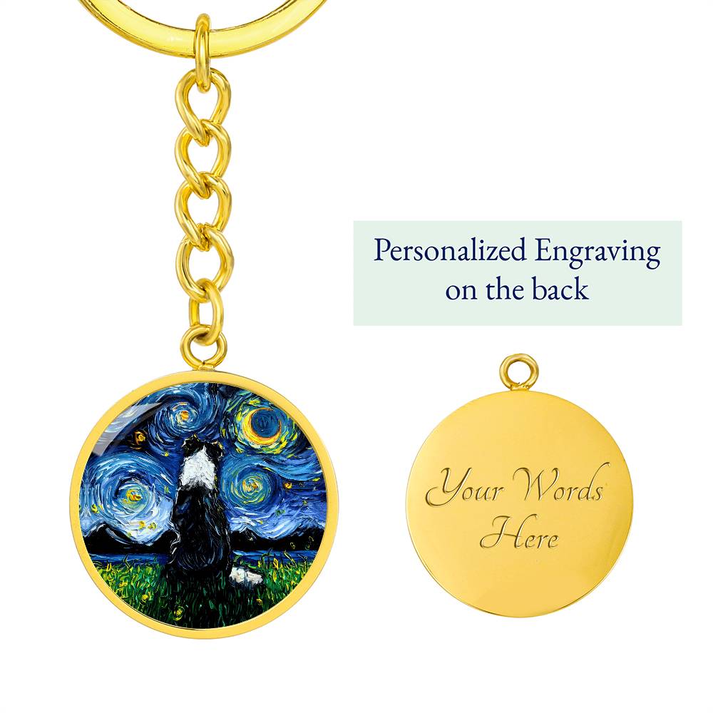 Border Collie Back Starry Night Round Keychain