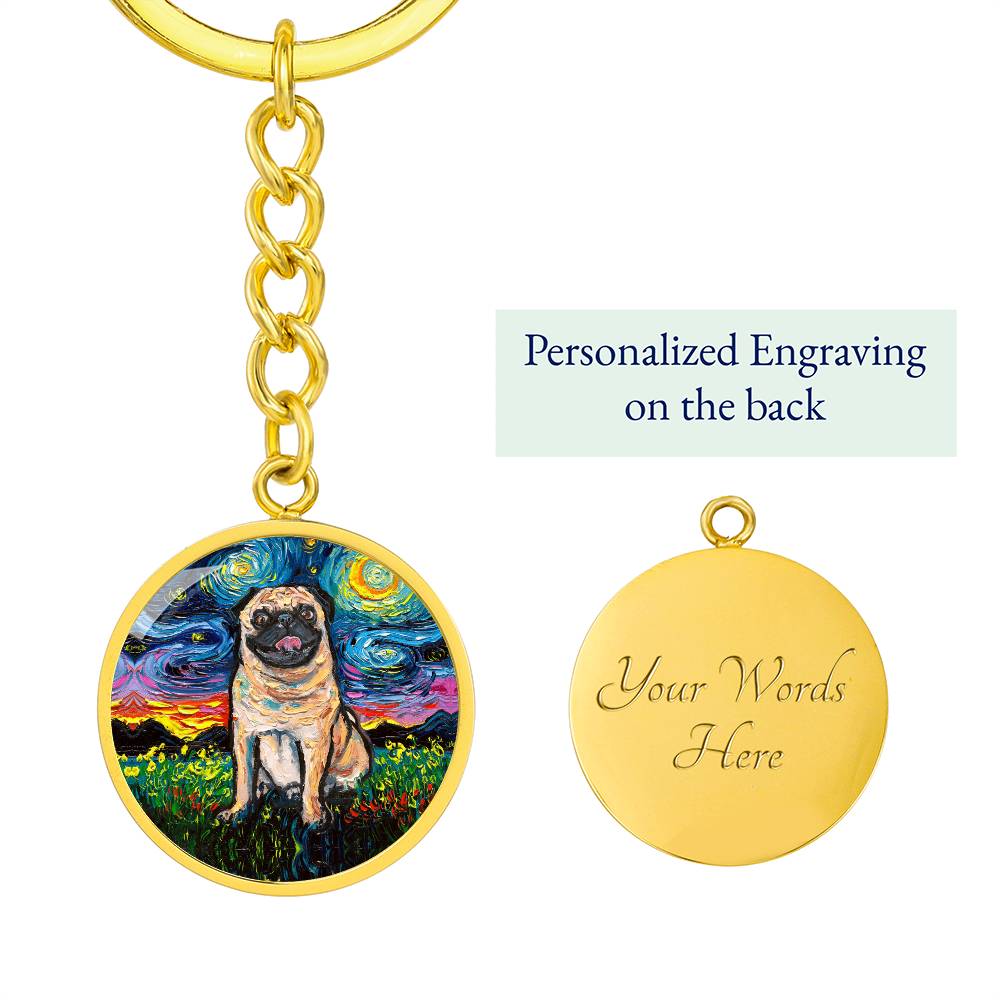 Fawn Pug Starry Night Round Keychain