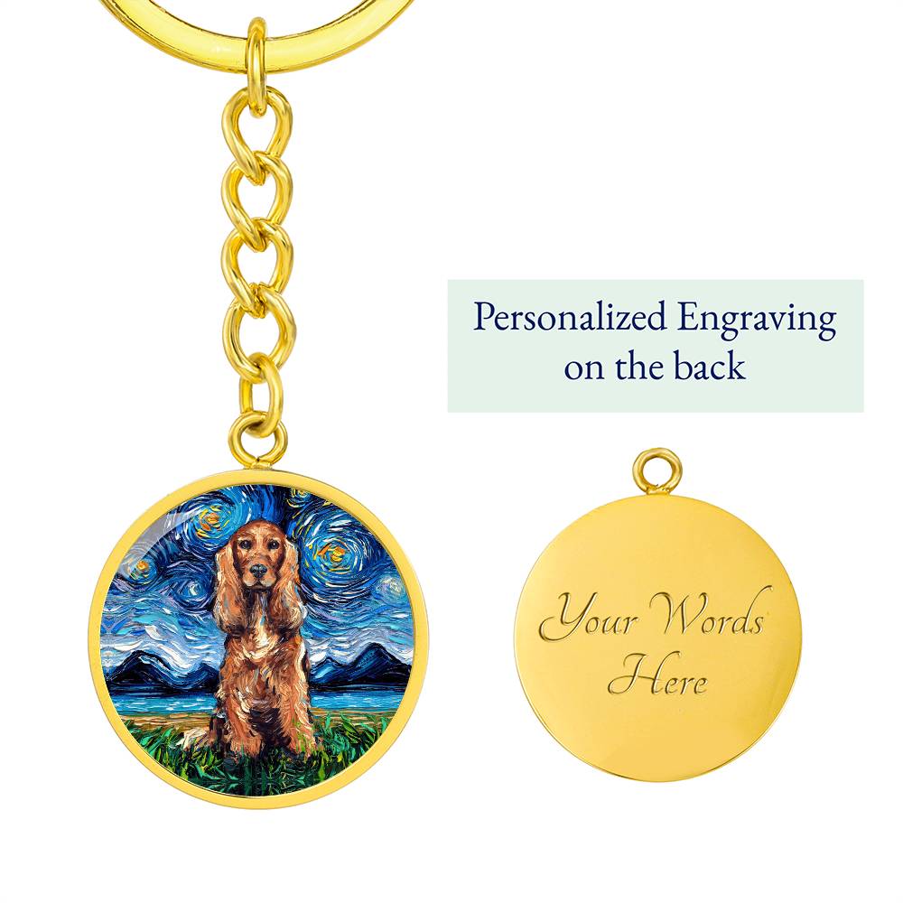 Red Cocker Spaniel Starry Night Round Keychain