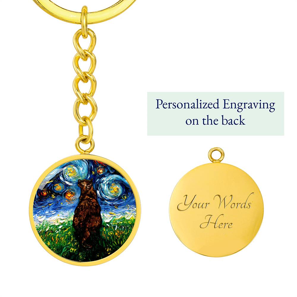 Tortoiseshell Cat Starry Night Round Keychain