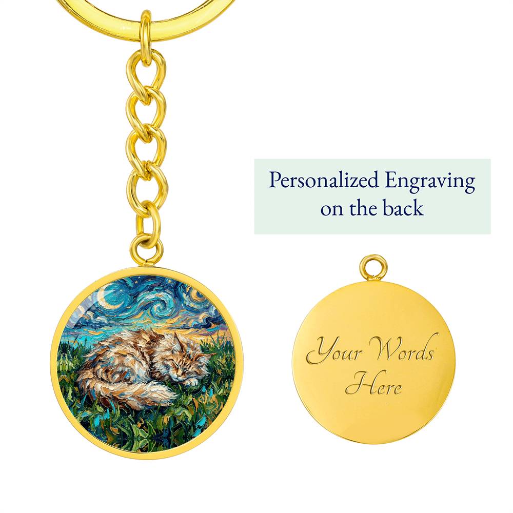 Sleepy Maine Coon Night Round Keychain