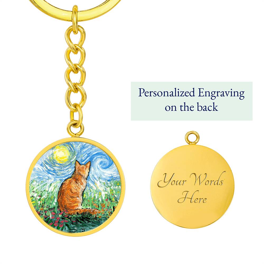 Orange Tabby Cat Spring Round Keychain