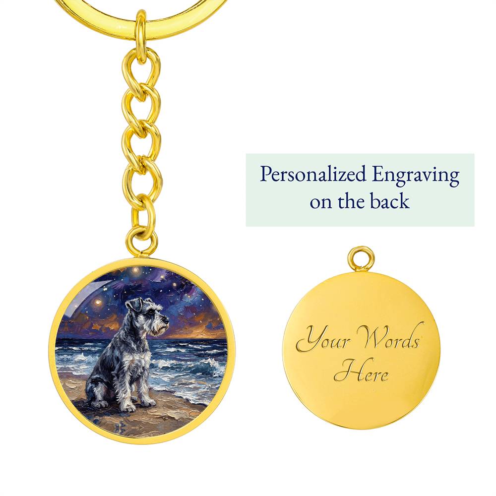 Beach Night - Schnauzer Round Keychain