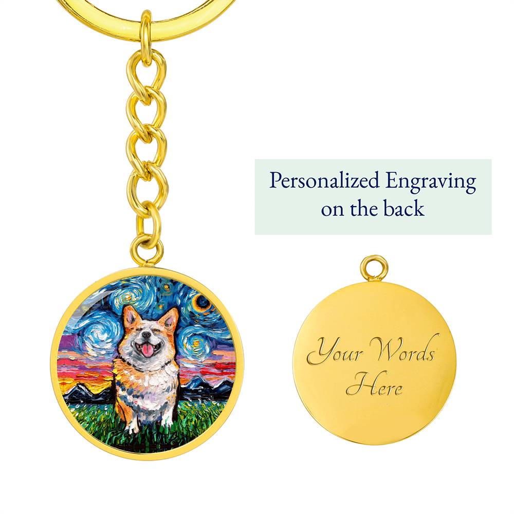 Smiling Corgi Starry Night Round Keychain