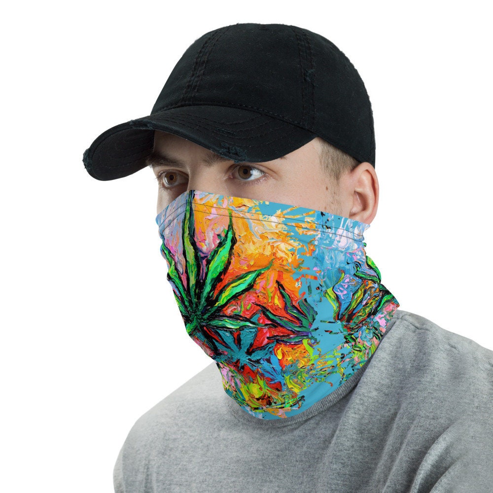 Psychedelic Tie Dye Pot Leaf Marijuana Face Mask Face Shield Washable Reusable Mask Neck Gaiter Art by Aja festival alternative boho