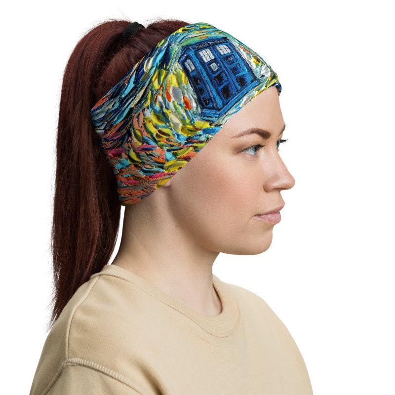 Blue Tardis Art Dr Who Face Shield Washable Reusable Mask Neck Gaiter Headband Buff Balaclava Art by Aja