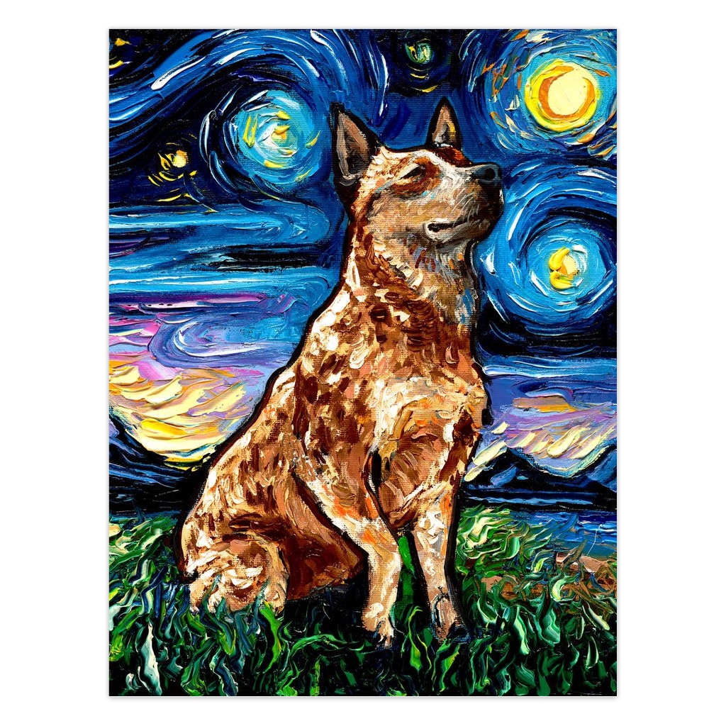 Red Heeler Starry Night Greeting Cards Cattle Dog Lover Stationary Folded with Envelopes Dog Mom Thank You Card Sympathy Memorial Card