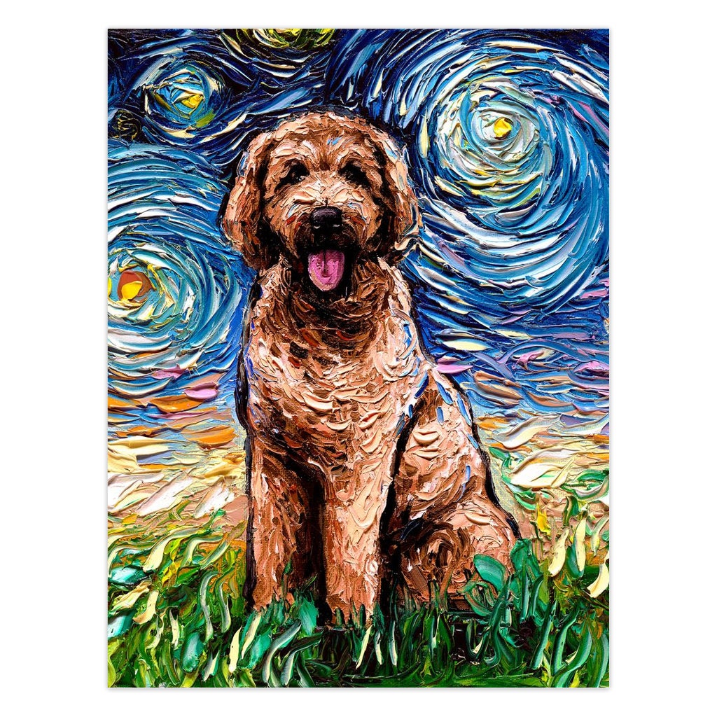 Red Goldendoodle Starry Night Greeting Cards Dog Lover Stationary with Envelopes Dog Mom Thank You Card Sympathy Card Christmas Card