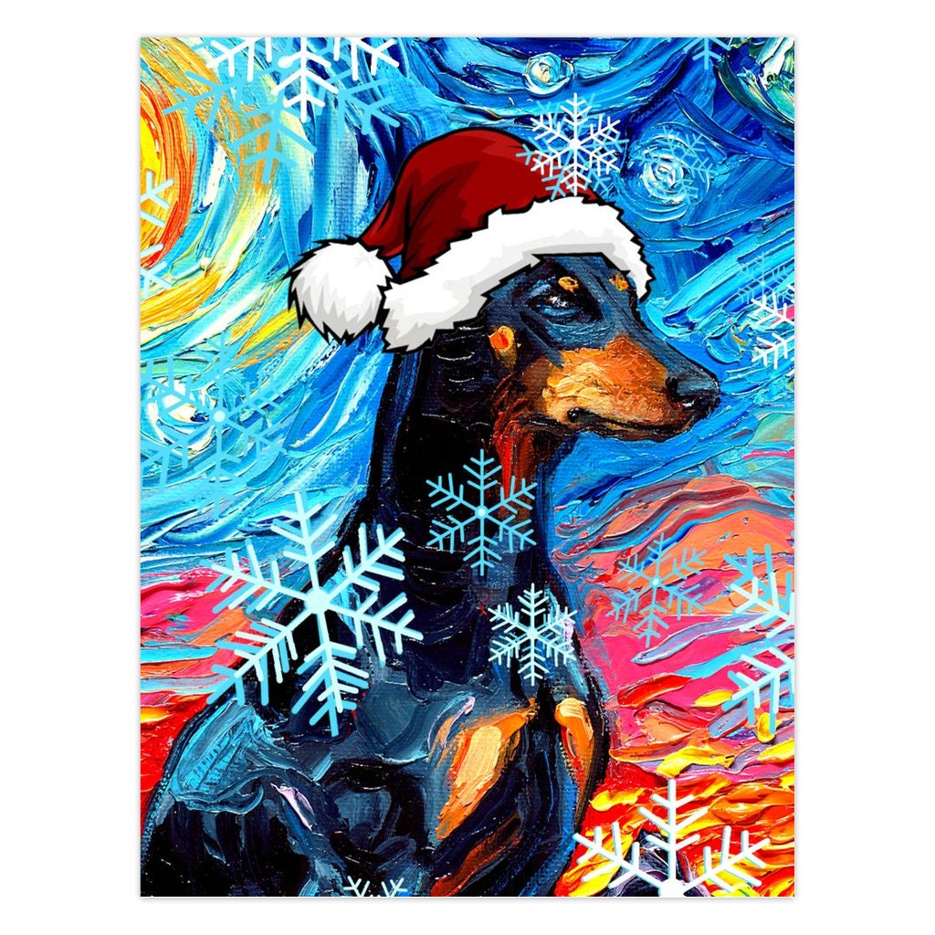 Doberman Pinscher Starry Night Dog Christmas Folded Greeting Cards 4.25x5.5 Inches With Envelopes Holiday Stationary packs of 1510 or 25