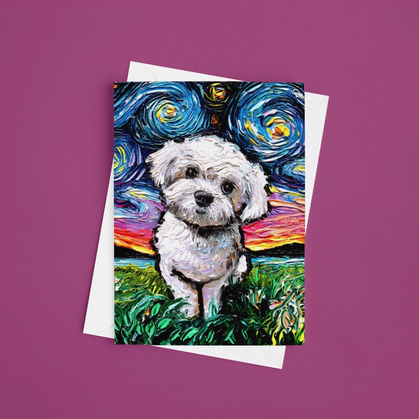 Maltipoo Starry Night Greeting Cards Dog Lover Stationary Folded with Envelopes Dog Mom Thank You Card Sympathy Card Christmas Card
