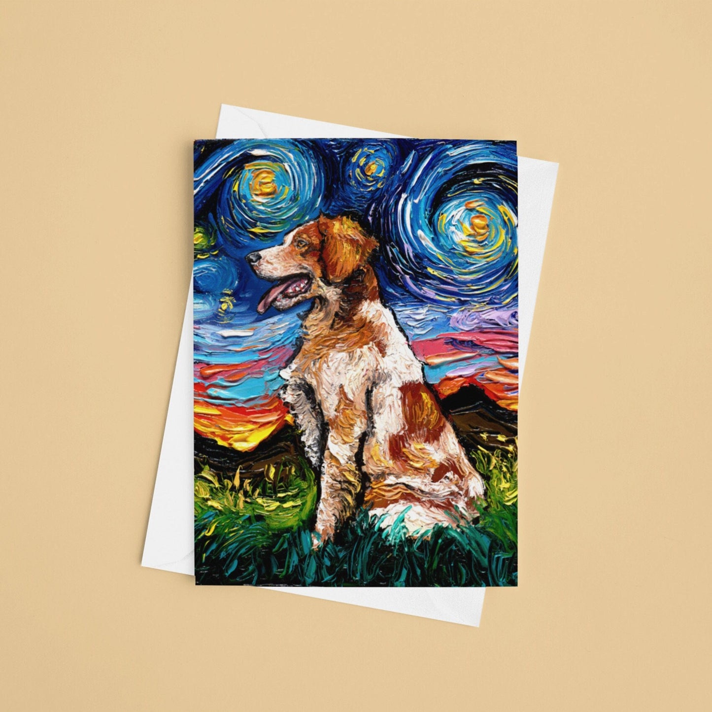 Brittany Spaniel Starry Night Greeting Cards Dog Lover Stationary Folded with Envelopes Dog Mom Thank You Card Sympathy Card Christmas Card